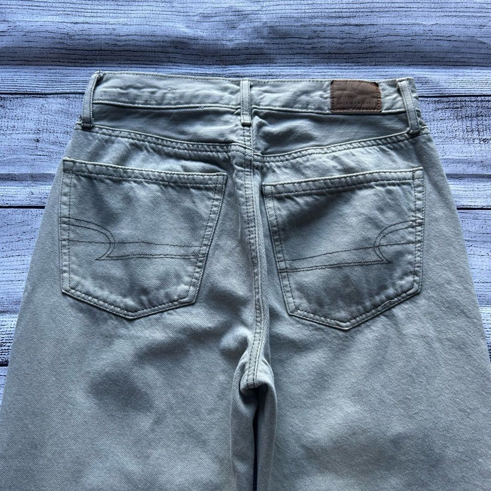 American Eagle Wide Leg Crop button fly patch pockets green jeans size 2 regular - Picture 9 of 15